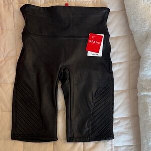 SPANX Black Faux Leather Moto Bike Shorts